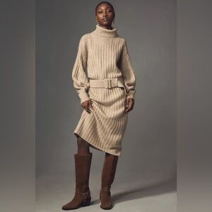Anthropologie Beige Ribbed Knit Sweater Dress